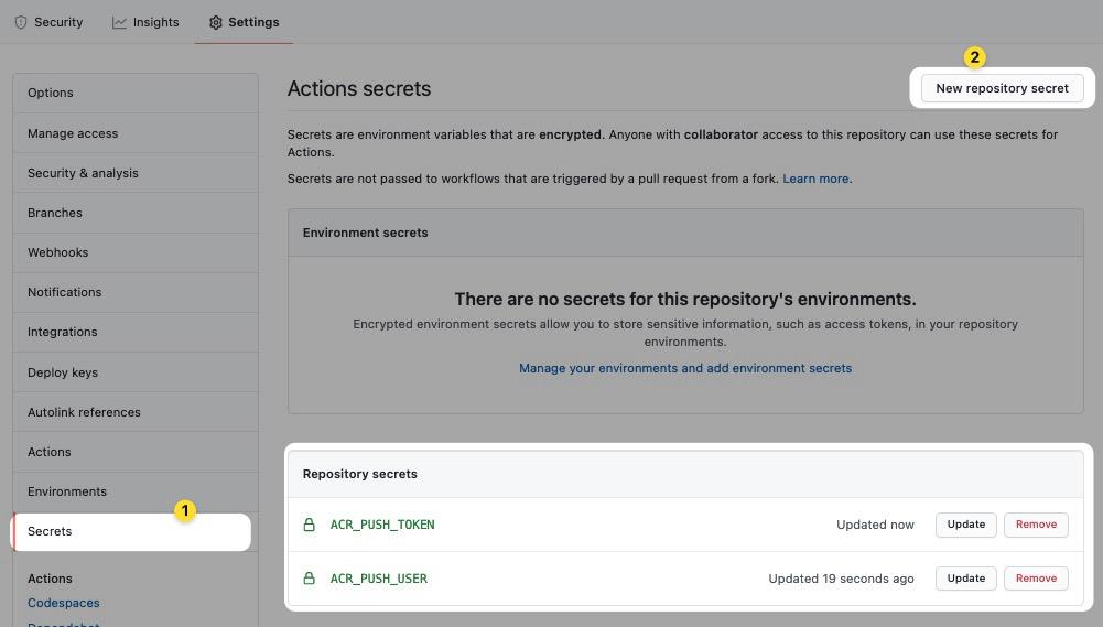 Add repository secrets