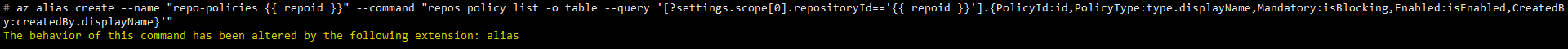 Create alias for the command