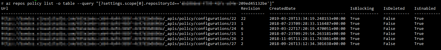 List azure repos policies