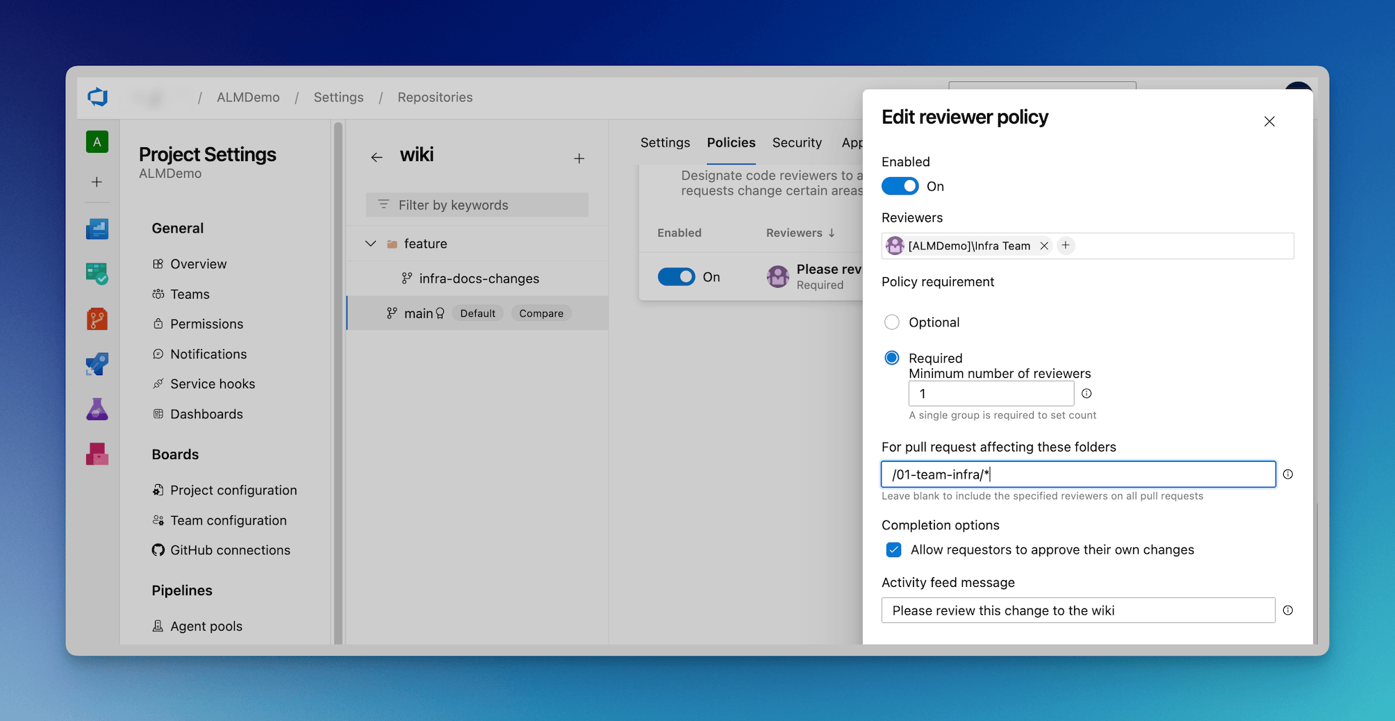 Set the branch policy