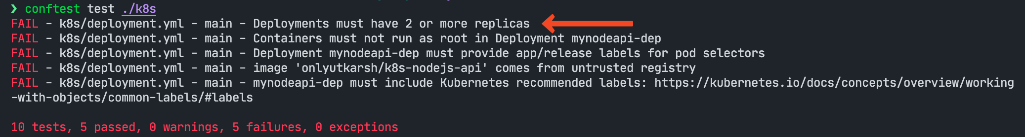 Conftest failing due to policy violation