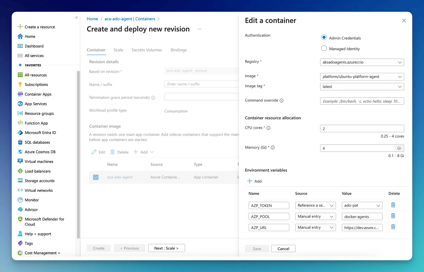 Edit container environment variables