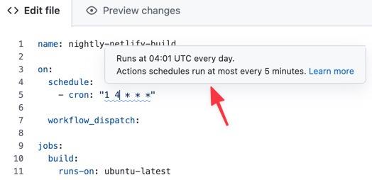 GitHub shows cron expression detail