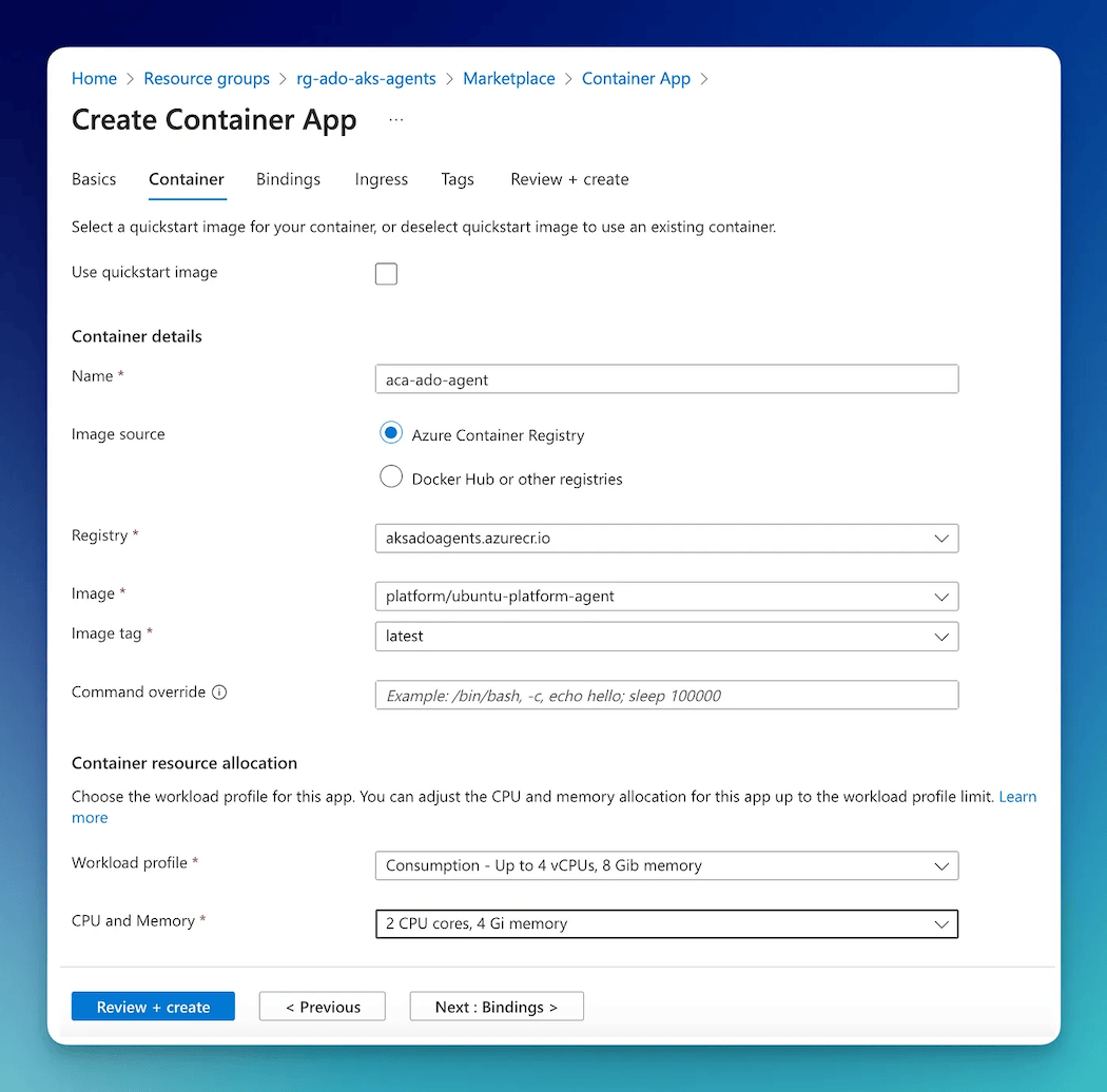 specify the container