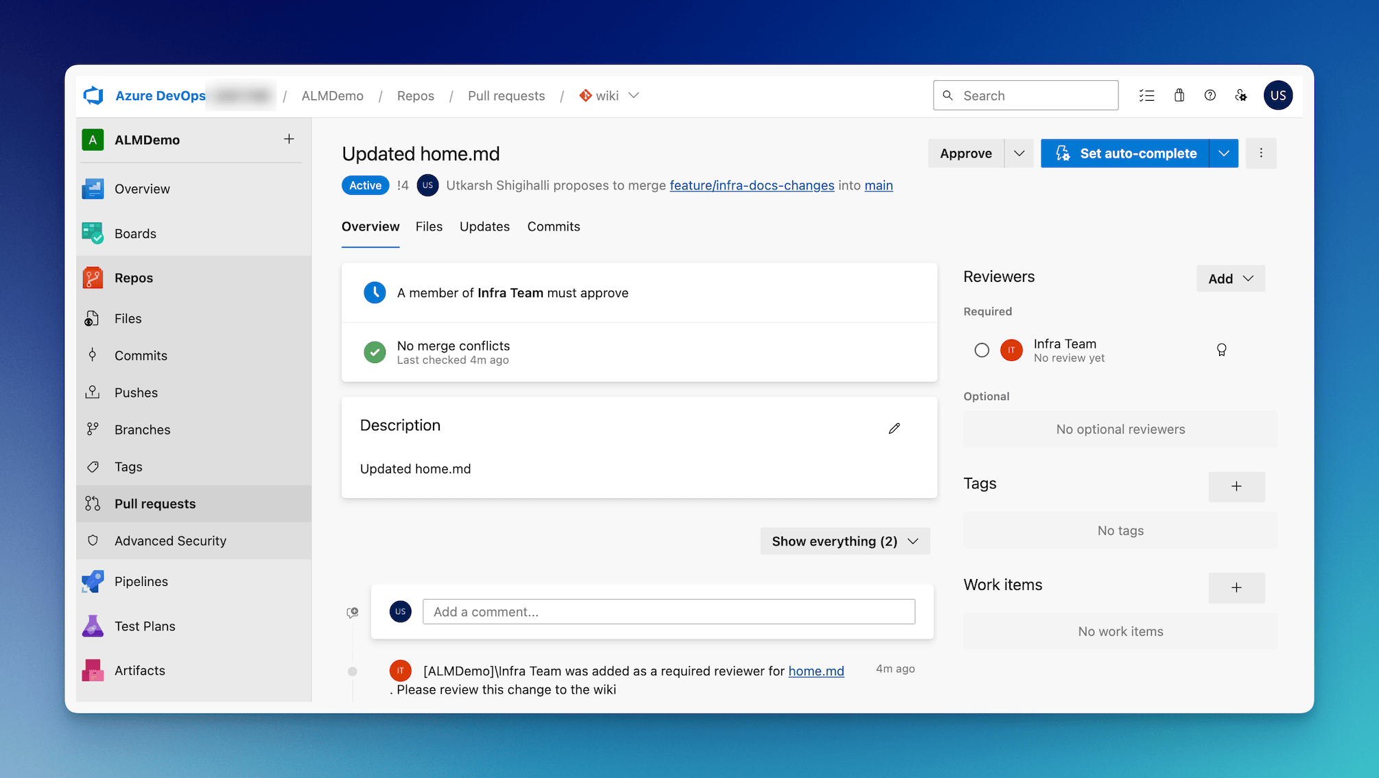 Pull request showing automatic reviewers added